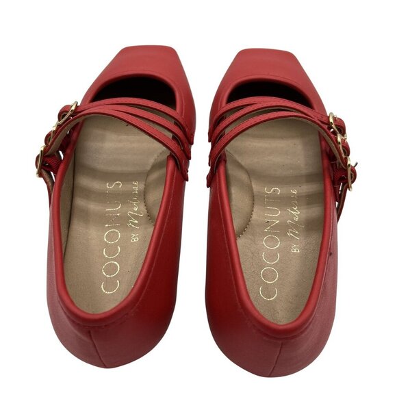 Coconuts New By Matisse 6 Red Triple Strap Mary Jane Ballet Flats Square Toe - Picture 5 of 10
